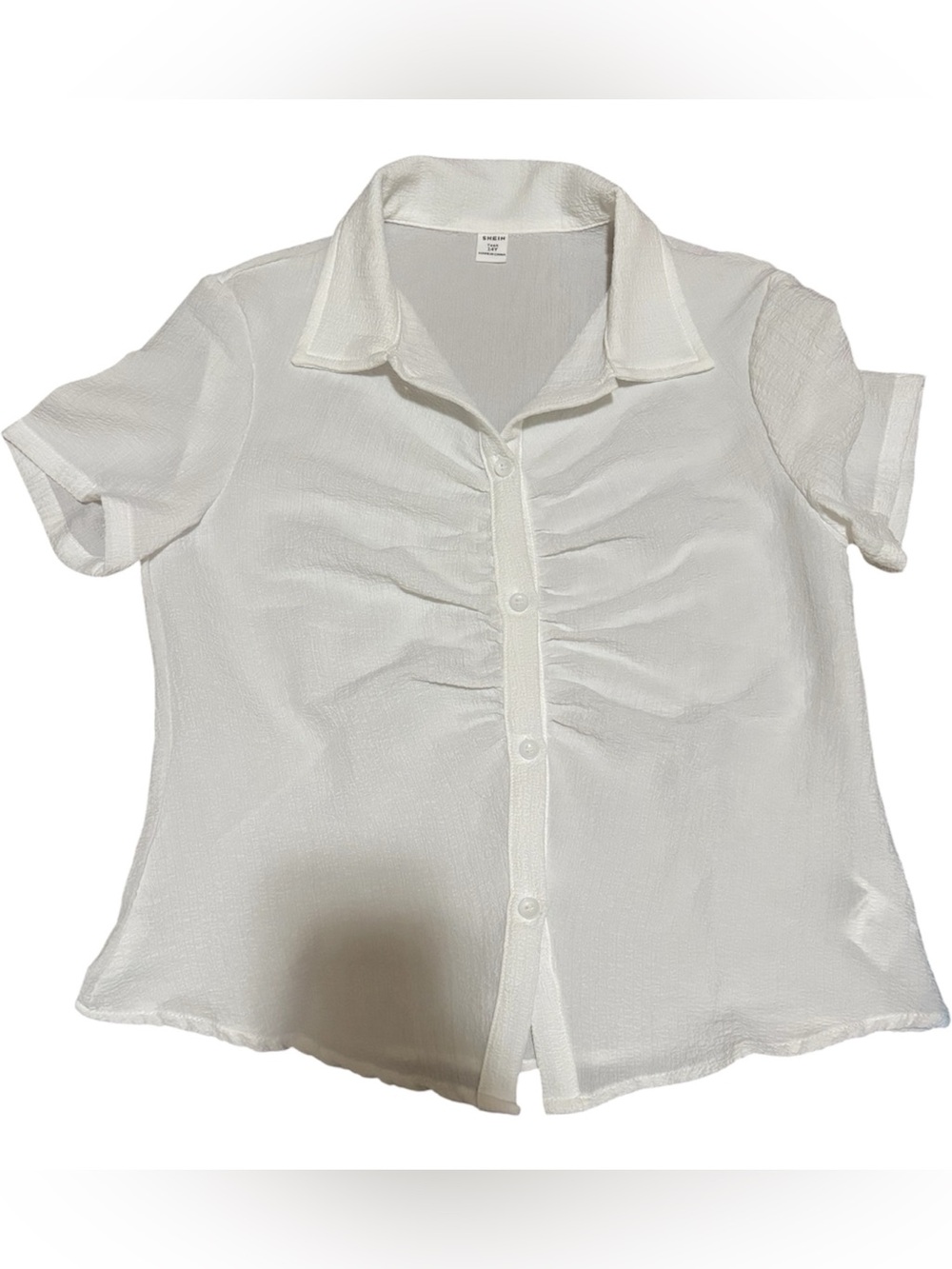 Shein EUC Short Sleeve Textured Button Front Blouse